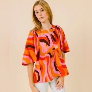 LaRoque Pink Retro Polly Top Blouse Vibrant Red and Pink size small